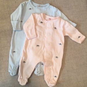 Twin boy girl magnetic close footies and hats